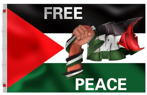 Große Palästina Flagge, 1,4 x 0,9 m, Polyester-Material mit Messingösen, Palestine Flag Palästinensische Nationalflagge für Innen- und Außendekoration