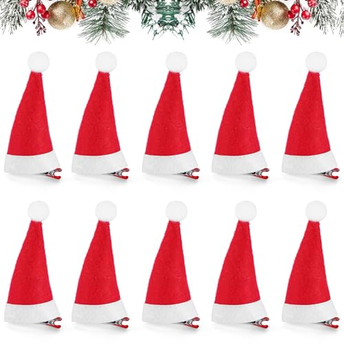 MELLIEX 10 Stück Weihnachten Haarspangen, Mini Weihnachtsmütze Haarklammern Rot Santa Hut Haarschmuck Weihnachts Haarclips für Mädchen Damen