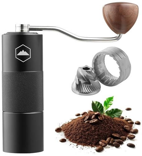 Tough Outdoors Manuelle Kaffeemühle – tragbare Handkurbel mit Echtholzknauf & Edelstahl-Frässtift, verstellbares Mahlwerk – drinnen oder draußen – Heimgebrauch Reisen & Camping – Schwarz