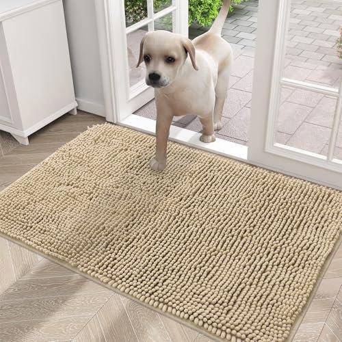 smiry Muddy Mat, Super Absorbent Chenille Dog Door Mat, Washable Non Slip Door Matts Indoor, Soft Microfiber Pet Rug and Bath Mat for Entrance Kitchen Muddy Shoes & Paws - Beige, 43 x 76 cm