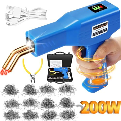 200W Plastic Welding Kit, Cordless Plastic Welder, Plastic Welding Machine 220V, 5000mAh USB Rechargeable Car Bumper Repair Kit with 1050PCS Hot Stapler, Plastic Welding Repair Kit for Car Bumpe