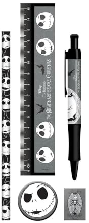 Original Disney Nightmare Before Christmas Gruseliges Schreibwaren-Set Stift Radiergummi Lineal