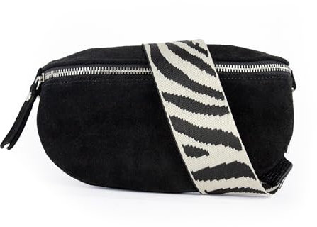 lePelou Bauchtasche aus Veloursleder, Wildleder Bauchtasche, Festival Tasche, Cross Body Tasche, Gürteltasche, Geschenk (Schwarz 8, L)