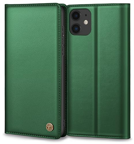 Handyhülle für iPhone 11, Premium Lederhülle Schutzhülle Tasche Mit Wallet Kartenfach Standfunktion Klappbar Flip Case, Pine Grün