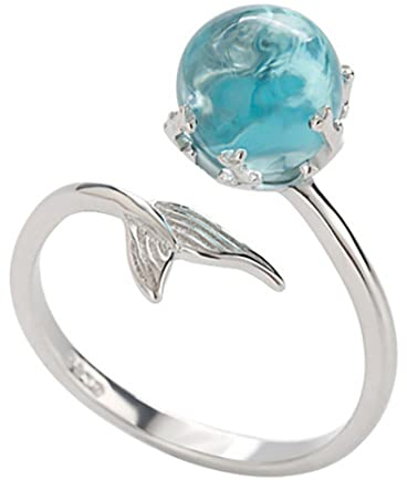 Mermaid Foam Ring 1PC Einstellbarer Fingerring Meerjungfrau Offene Ringe 925 Sterling Silber Wrap um verdrehte Seilbandringe (blau)