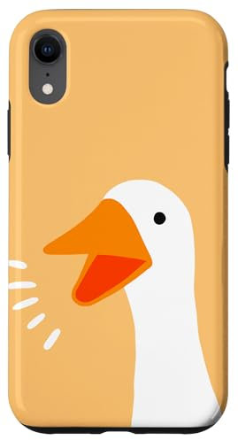 iPhone XR Funny Talking Goose Duck Cartoon on Light Orange Background Case