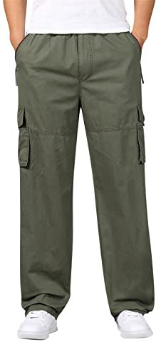 Kletterhose Herren Cargohose Mens Cotton Plus Size Pocket Solid Elastic Waist Pants Overall Pants Herren Cargohose Kleidung (A, XXXXXL)