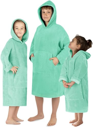 normani Kinder Langarm Badeponcho - Frottee Kapuzenhandtuch für Jungen und Mädchen Farbe Minze Größe 6-9 Jahre