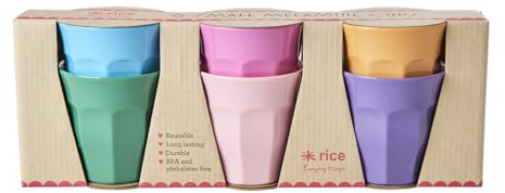 Rice Melamin Becher 6er-Set Becherset - Mehrfarbig - Kinderbecher Campingbecher Melamingeschirr Trinkbecher Geschirr Bruchsicher BPA-frei 160ml