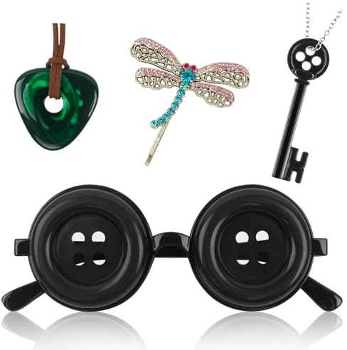 Cowaski 4-teiliges Halloween-Zubehör für Coraline-Cosplay-Kostüme, Halloween-Weihnachtsschmuck, Geschenk für Damen, Herren und Fans