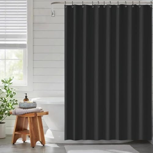 Funria Duschvorhang 180x200 cm Schwarz PEVA Badevorhang Anti-schimmel Wasserdicht Badezimmer Vorhänge mit 12 Duschvorhangringe Duschvorhang Badewanne