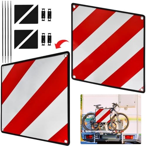 KYYGKY Panneau d'avertissement Italie et Espagne, Panneau d'Avertissement Rouge Blanc Panneau de Signalisation Réfléchissante 2 en 1 Panneau Avertissement Voiture avec 4 Sangles de Serrage
