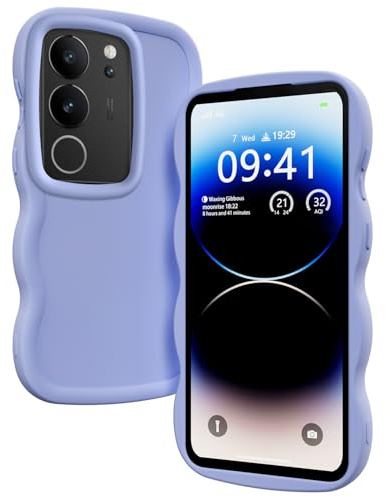 XINYEXIN Funda para Vivo V29 5G, Carcasa Marco de Ondas Forma Rizado Linda Silicona Líquida Antigolpes Bumper Case Cover - Violeta
