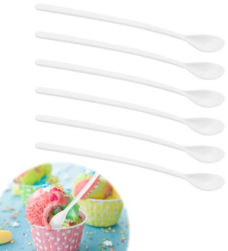 6 Pièces Cuillères en Plastique de 11cm, Cuillères à Petit-Déjeuner Longues de Haute Qualité, Idéales pour les Cuillères à Café, Cuillères à Dessert, Coquetiers, Couverts (Blanc)