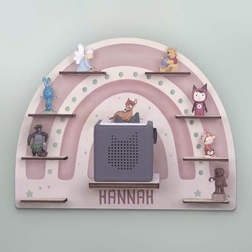 hellomini Personalisiertes Tonie Regal Mädchen - Toniebox Regal mit Wunschnamen fürs Kinderzimmer - Regal Mädchen Mädchen - Toniebox Aufbewahrung (Regenbogen Druck)
