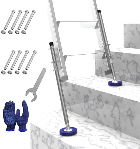 KARRYTON Blaue Leiter-Nivellierer für Typ II, I und IA Verlängerungsleitern bis zu 81,3 cm, mit rutschfestem Gewinde und verstellbaren Verlängerungsleiterbeinen für Treppen und alle Oberflächen, 1