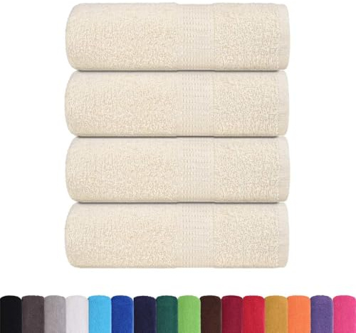 vidaXL - 4 pcs 100% cotton guest towels 30x50 cm - cream, soft absorbent bath/kitchen/gym towels with hanging loops - machine washable