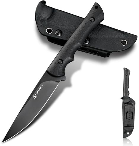 FORESAIL Outdoor Messer klein DC53 Stahl Full Tang Survival Messer mit Kydex Scheide, 21.4 cm Gürtelmesser Feststehende Klinge mit G10-Griff, ideal für EDC, Wandern. (Schwarze PVD-Klinge)