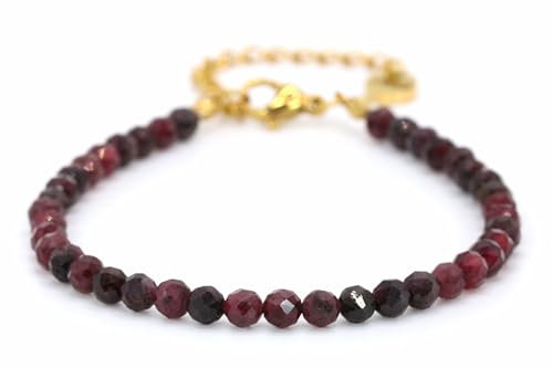 Echtes Granat Edelstein Armband mit facettierten 4mm Perlen - Länge verstellbar - Heilstein Schutzstein Edelsteinarmband Glücksbringer Talisman Geschenk (Granat, 16-21CM G)