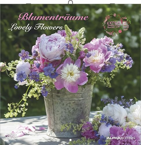 Alpha Edition - Blumenträume 2026 Broschürenkalender, 30x30cm, Wandkalender mit Platz für Notizen und Termine, hochwertige Bildmotive, Mondphasen, ... und Ferientermine DE/AT/CH: Lovely Flowers