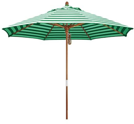 2,7 m gestreifter Terrassenschirm mit wasserdichtem Sonnenschutz, klappbarer Gartenschirm aus Holz für Balkon, Terrasse, Strand, grün, 270cm/9ft