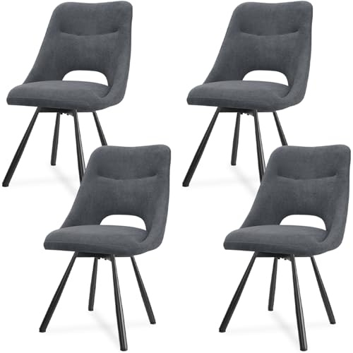 LEWE Esszimmerstühle 4er-Set, Gepolstert, Durchbrochene Rückenlehne, Breitere Sitzfläche, Stabil, Armlos, Küchenstühle, Essstühle, mit Kaschmirimitat - Dunkelgrau
