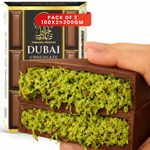 Dubai Chocolate Bar Pistachio – 100g Kunafa Bar with Pistachio Cream Filling – Luxurious Fix Dubai Choco Cubes Box– Best Gifts for Kids, Family & Friend ((Pack of 2))