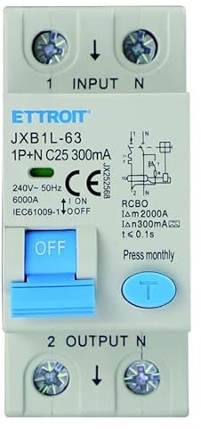 IXTRIMA Interruttore Magnetotermico Differenziale 1P+N 25A 300mA 220V-6KA CLASSE A 2 MODULI 300mA per Guida DIN - Protezione Circuiti e Sicurezza Impianti