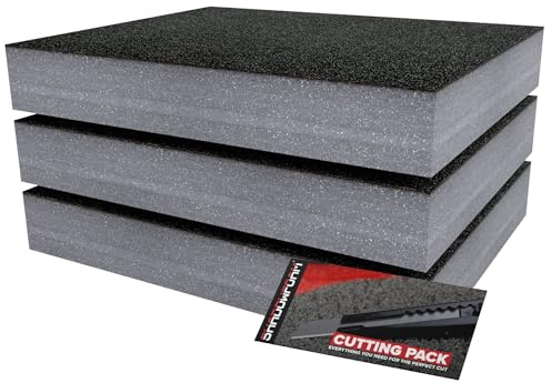 Shadow Foam Small Pack 3pcs – Foam Inserts Kit for Tool Box Organisation – 40 x 32cm DIY Cut & Peel Foam Sheets for Tool Boxes & Tool Storage Systems – Grey (70mm Depth)