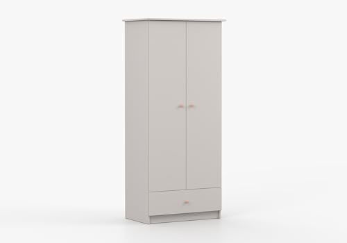 Fabryka Mebli Idźczak - Kinderzimmer Kleiderschrank Kaschmir Olaf II mit Schublade, Einlegeböden, Kleiderstange - ‎53 x 85,5 x 193 cm Schrank - Griff Rosa