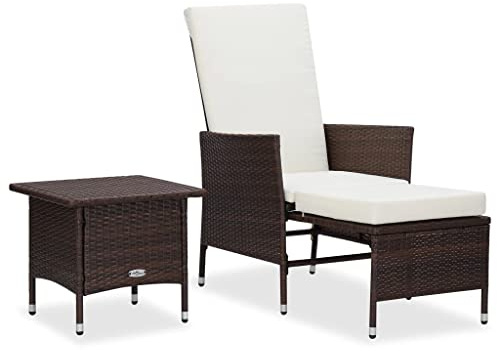 JHQHSM 2-TLG. Garten-Lounge-Set mit Kissen aus Poly Rattan in Braun, Outdoor-Möbel mit Stahlrahmen und gepolsterten Sitzauflagen für Terrasse, inklusive Beistelltisch und Fußstütze