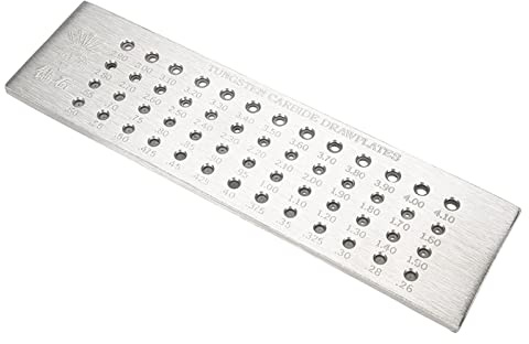 Placa de trefilado de alambre de carburo de tungsteno con 52 orificios redondos - Herramienta para la fabricación de joyas con tamaños variados de 0,26 a 4,10 mm - Duradera y