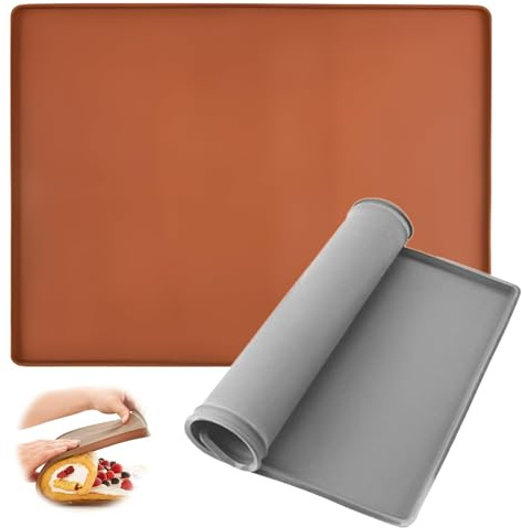 Silikonmatte mit Rand, 2 Stück 30x40cm Silikon Backmatte mit Ausgießschutz für Kuchen Gebäc Ideal für Hobbybäcker Profis Praktisch für Backen Plätzchen TeigDauerbackmatte mit Rand (2 Farben)