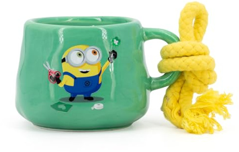 Minions Duftkerze in Tasse mit Kordel (200g) | Bob | Wiederverwendbarer Keramikbecher | 40h Brenndauer | Deko & Geschenkidee