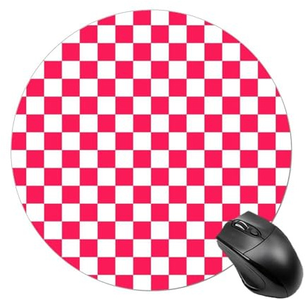 Tapis de Souris Rond à Damier Rose et Blanc avec Base antidérapante en Caoutchouc, pour Ordinateur Portable, Gamer et Bureau à Domicile (20 cm).
