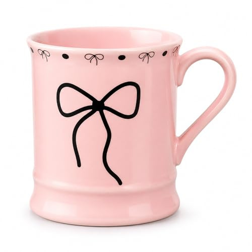 KREATIVE Pink Bow Mug 350ml, Cute Ceramic Coffee Mug with Ribbon Design, Coquette Aesthetic Tea Cup, Balletcore Room Desk Decor, Girly Birthday Present for Her, Best Friend, Women, Teen Girls