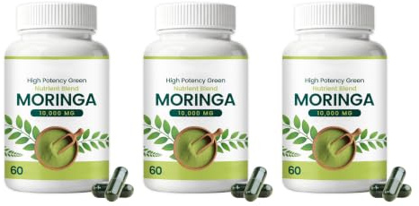 Estratto di foglie di Moringa 1000 mg - Verde puro biologico (60 conteggi) | Polvere pura di foglie di Moringa, origine unica, supporto energetico e immunitario, per tutti