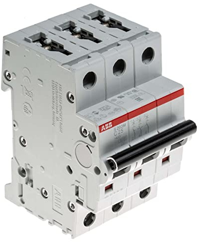 ABB Protecta Plus S203M-C25 Miniature Circuit Breaker • 3 Pole • 25A Type C • 440V AC / 12V DC • 10kA Breaking Capacity • DIN Rail Mount • System pro M Compact • Industrial MCB • 2CDS273001R0254