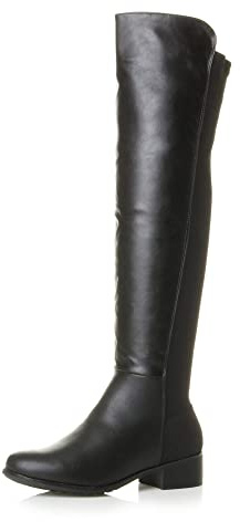 Ajvani Womens Ladies high Over The Knee Stretch Pull on Low Heel Boots, Black,Black Matte Zip, 6 UK