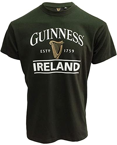 Guinness Flaschengrünes T-Shirt mit inIreland EST. 1759 in-Design und Goldener Harfe, Grün, M