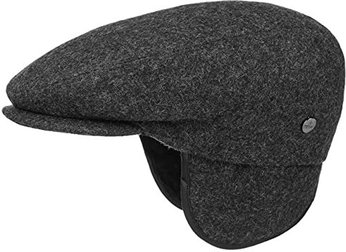 LIERYS Teflon Flatcap mit Ohrenklappen Damen Herren Made in Italy Wollmütze Wasserabweisend Gefüttert Herbst Winter anthrazit 59 cm