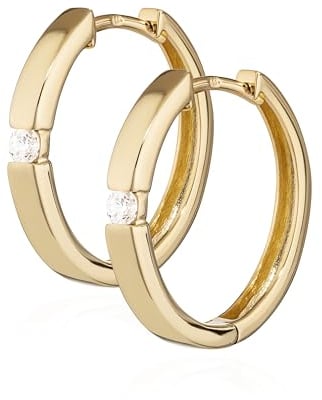 NKlaus Paar Klappcreolen - Ohrringe Gold 18,4 x 2,7mm - Gelbgold 333 Creolen mit Zirkonia Quadratisch - Schmuck Damen und Mädchen 4752
