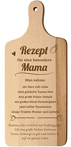 Spruchreif · XL Schneidebrett mit Griff und Öse · Küchenbrett aus Holz mit Gravur · Rezept Mama · Geschenk für die Mutter · Geburtstag (Rezept für eine besondere Mama)