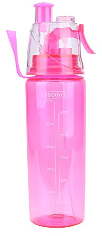 Akozon Spray Water Bottle, 600ML with Spray Mist, Sports, Cycling, Outdoor, School, Work, Pink, Polycarbonate, Leak-Proof, Reusable