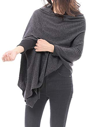 BRUCERIVER Damen Lang gestrickt Wolle gemischt Multi Style Schal Poncho Topper,Dunkelgrau M/L