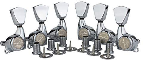 Guyker 6Pcs Guitar Locking Tuners (3L + 3R Handed) – 1:21 Lock String Sealed Tuning Key Pegs Machine Heads with Keystone Knob Replacement for LP, SG, TL Style Electric or Acoustic Guitars – Chrome