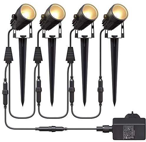 Aogled Gartenbeleuchtung LED,4x3W COB im Freien IP65 Wasserdichter Gartenleuchte, Warmweiß 3000K Gartenstrahler mit Erdspieß,Dekorative Gartenlampe Beleuchtung für Außen Garten Rasen (4er Pack)