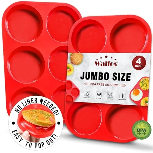 Walfos Giant Yorkshire Pudding Tray - 6 Cup Silicone Non-Stick Muffins Bakeware, Food Grade and BPA Free (Pack of 2)