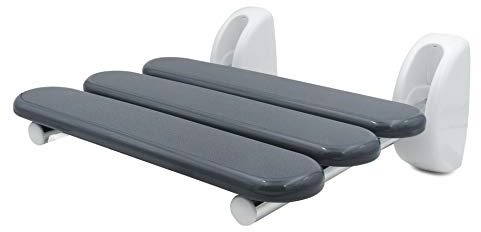 RIDDER Duschklappsitz, Klappbarer Duschsitz zur Wandmontage, Aluminium, Grau, ca. 38,2 x 36 x 16 cm