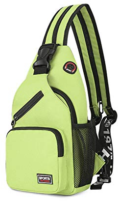 FANDARE Damen Brusttasche Klein Rucksack mit Kopfhörerloch Sling Bag Mädchen Schultertasche Crossbody Umhängetasche Reisen Wandern Sport Daypack Dauerhaft Polyester Hellgrün A